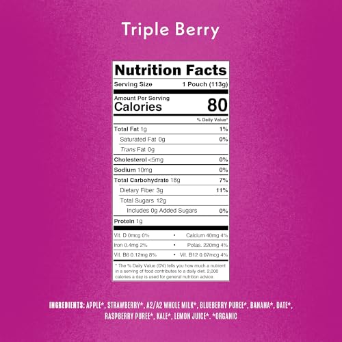 Once Upon a Farm A2/A2 Whole Milk Shake, Triple Berry Kids Pouch, 4oz