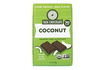 Taza Chocolate Organic Amaze Bar 70% Stone Ground, Coconut, 2.5 Ounce (1 Count), Vegan
