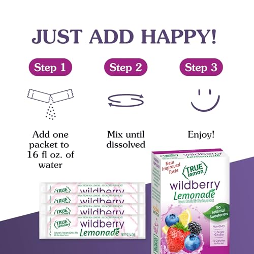 True Lemon Wildberry Lemonade Water Enhancer Drink Mix (12 Pack of 10 Count Boxes), Low Calorie Drink Mix Packets for Water, Pow