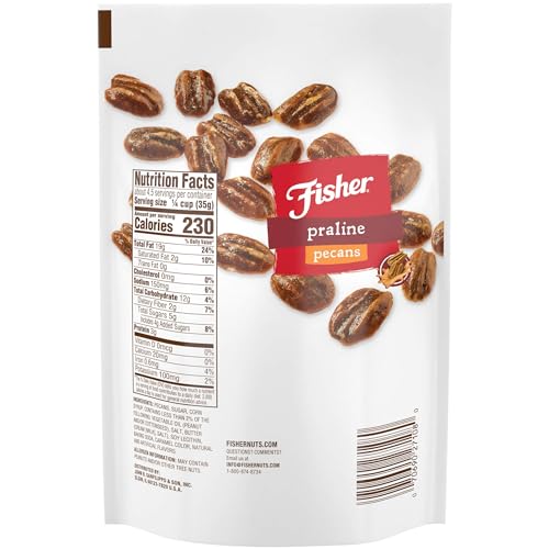 Fisher Snack Praline Pecans, 5.5 Ounces, Resealable Pouch, Made with Whole Mammoth Pecans (Pack of 2)