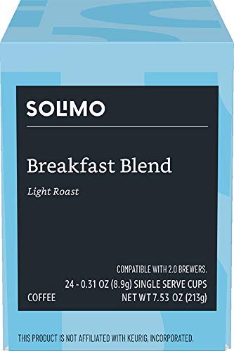 large online retailer Brand - Solimo Light Roast Coffee Pods, Breakfast Blend, 24 Count, Compatible with Keurig 2.0 K-Cup malt-inspired