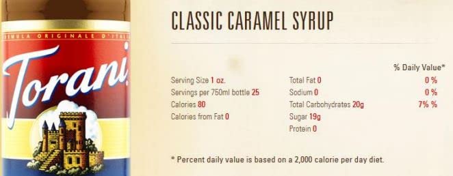 Torani Caramel Syrup - 750 mL (25.36 Ounce) - Classic Flavor