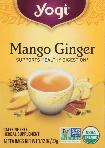 Yogi Tea Mango Ginger - Herbal Tea Bags, 16 Count, Yellow, Model 0076950205826