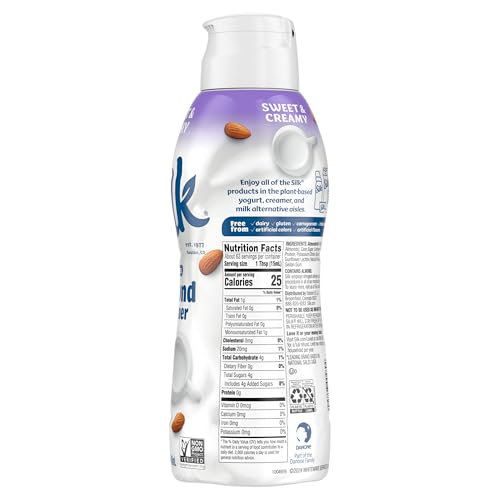 Silk Almond Creamer, Sweet and Creamy, Smooth, Lusciously Creamy Dairy Free and Gluten Free Creamer From the No. 1 Brand of Plan