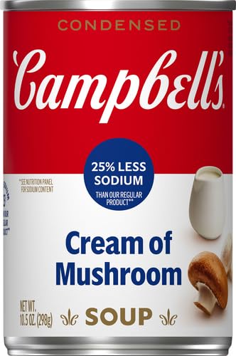 Campbells Condensed 25% Less Sodium Cream of Mushroom Soup, 10.5 oz Can (Pack of 4)