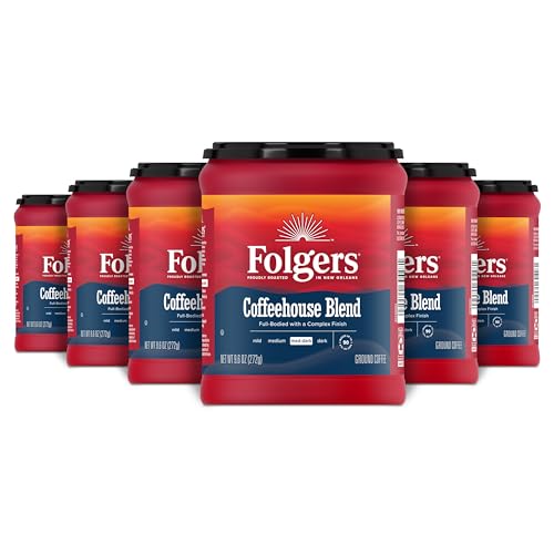 Folgers Coffeehouse Blend Medium Dark Roast Ground Coffee, 9.6 Ounces (Pack Of 6)