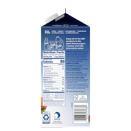 Silk Original Protein Almond Milk, Dairy Free, Gluten Free, Seriously Creamy Vegan Milk with 50% More Calcium than Dairy Milk, 5