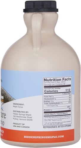 Hidden Springs Maple Amber Rich Quart 100% Pure Maple Syrup Usa/Can, Bpa-Free Jug