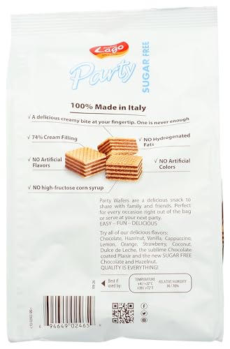 Gastone Lago Party Wafers Cookies 7.5 Oz, 213G (Hazelnut Sugar Free, 2-Pack)