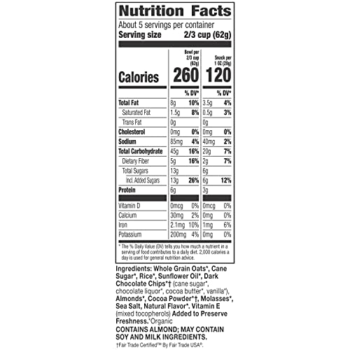 Cascadian Farm Organic Granola, Dark Chocolate Almond Cereal, Resealable Pouch, 11 oz.
