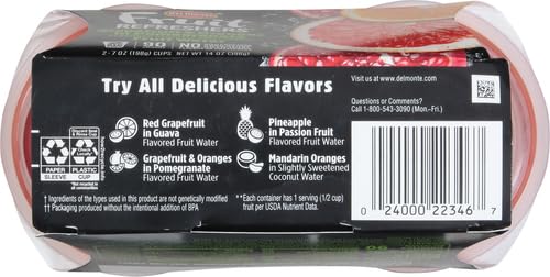 DEL MONTE FRUIT REFRESHERS Grapefruit and Oranges FRUIT CUP Snacks in Pomegranate-Flavored Sweetened Water, 7 Ounce (Pack of 2)