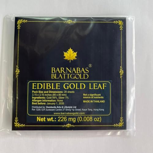 Barnabas Blattgold Edible Gold Leaf 24K - Cake Decorations  Loose Gold Leaf Sheets for Cupcakes - 3.1 inches  Book of 20