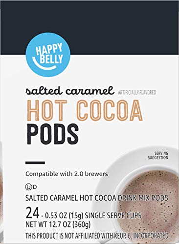 Happy Belly Hot Cocoa Pods - Salted Caramel Flavor, 24 Count, Compatible with 2.0 K-Cup Brewers, Rich Brown