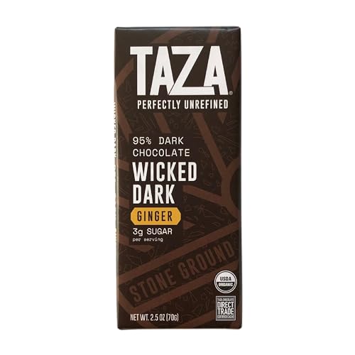 Taza Chocolate Organic Amaze Bar 95% Stone Ground, Wicked Dark with Ginger, 2.5 Ounce (10 count), Vegan