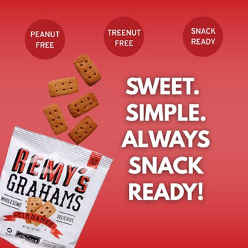 Safe + Fair Remys Cinnamon Grahams 24ct - Wholesome Healthy Snacks - Bite-Sized Whole Grain Treats - Single-Serve Pouches for S