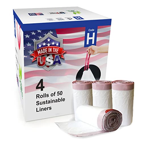 Compatible With Code H - 200 Count (4 Rolls) Durable Custom Fit Plastic Trash Bags W/Drawstring - 30-35 Liter/ 8-9 Gallon Trash 