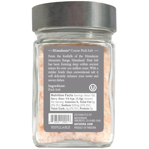 NATIERRA Himalania Himalayan Coarse Pink Salt in Glass Jar | Unrefined & Non-GMO | 9 Ounce