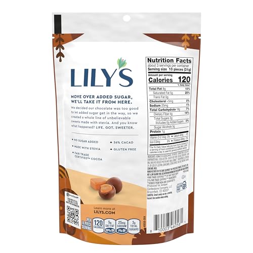Lilys Milk Chocolate Style No Sugar Added, Covered Caramels Bag, 3.5 Oz