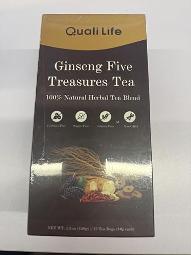 Ginseng Five Treasures Herbal Tea Bags, Traditional Chinese Herbal Blend with 7 Ingredients, Natural Tea for Women & Men (2 Pack
