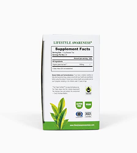 Lifestyle Awareness Organic Green Tea  Contains Caffeine  20 Count (Pack of 6)