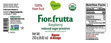 Rigoni di Asiago, Fiordifrutta Organic Fruit Spread, Raspberry, 8.82 Ounce (Pack of 2)