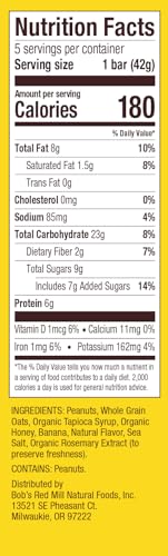 Bobs Red Mill 5pk PB Banana & Oats Bar, 5 bars (Pack of 1) - Non GMO, Gluten Free, Kosher