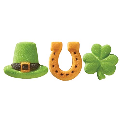 Good Luck Clover, Horseshoe, and Irish Hat Edible Sugar Cake Toppers, 12 Count