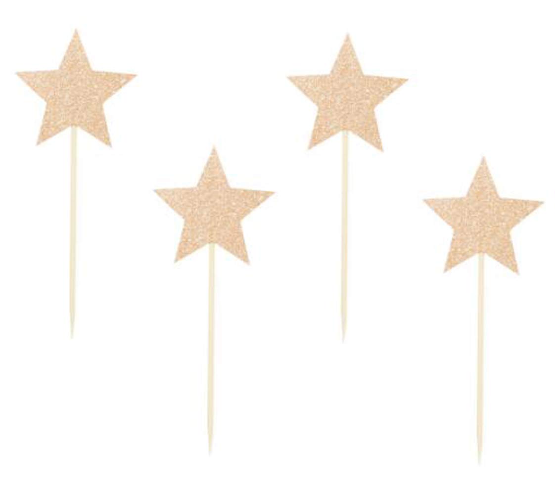 24 Pack Of Glitter Rose Gold Star Cupcake Toppers