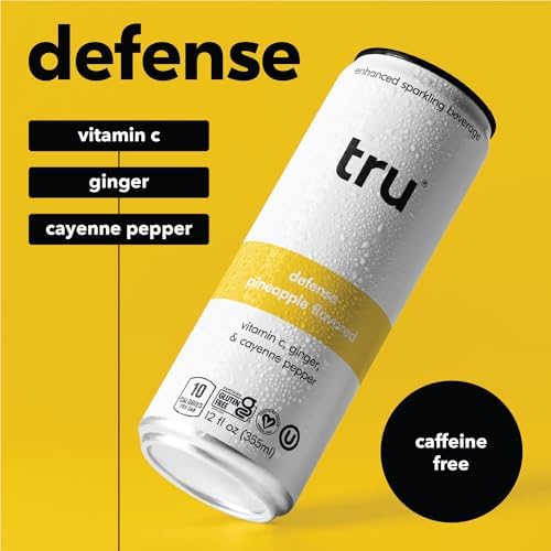 Tru Defense Sparkling Water with Vitamin C & Ginger Extract, 12 FL OZ Can, 12 Pack, Gluten Free, Vegan, Caffeine Free
