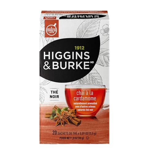 Higgins & Burke Cardamom Chai, Naturally Flavored Black Tea, 20 Count (Pack Of 6), 120 Total Tea Bags
