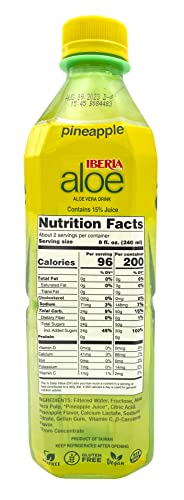 Iberia Aloe Vera Juice Drink with Pure Aloe Pulp, Pineapple, 16.9 Fl Oz (Pack of 8)