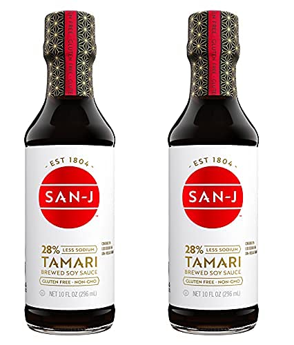 San-J Gluten Free Tamari Soy Sauce, Reduced Sodium | Vegan, Kosher, Non GMO, FODMAP Friendly | Made with 100% Soy | Full Flavore