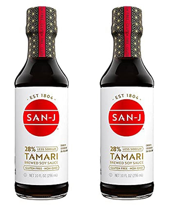 San-J Gluten Free Tamari Soy Sauce, Reduced Sodium | Vegan, Kosher, Non GMO, FODMAP Friendly | Made with 100% Soy | Full Flavore