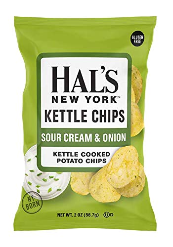 Hal's New York Kettle Cooked Gluten Free Sour Cream & Onion Flavored Potato Chip Crisps, 2 Oz (Pack of 6)