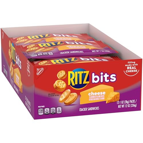 RITZ Bits Cheese Sandwich Crackers, Bulk Lunch Snacks, 48 Snack Packs (4 Boxes)