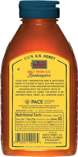 Local Hive Washington Raw Unfiltered Honey - 16 oz, 100% Pure US Honey, Sourced from American Bees and Beekeepers - Natural Swee