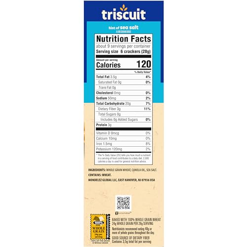 Triscuit Hint of Sea Salt Whole Grain Wheat Crackers, Vegan Crackers, 6-8.5 oz Boxes (Pack of 2)