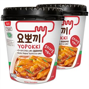 Yopokki Halal Tteokbokki Cup (Original, 2-Pack) - Microwaveable Korean Rice Cake with Mild & Savory Sauce - Quick, Easy, and Hal