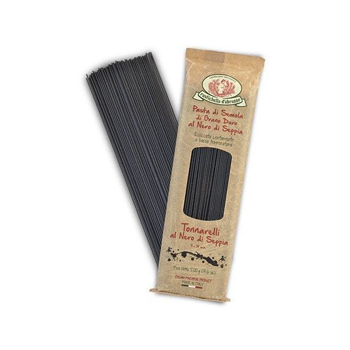 Rustichella D'Abruzzo Tonnarelli With Squid Ink - 500G Bag - Long Italian Pasta With Cuttlefish Ink, Ideal For Shellfish, Spicy Fish Sauce & Olive Oil Dishes - Authentic Flavored Pasta From Abruzzo, Italy
