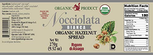 Rigoni Di Asiago Nocciolata Bianca Organic Hazelnut Spread, 8.82 Oz, Cocoa Free
