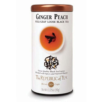 The Republic Of Tea Ginger Peach Black Full-Leaf Loose Tea 3.5 Oz Tin, Steeps 50 Cups | Caffeinated
