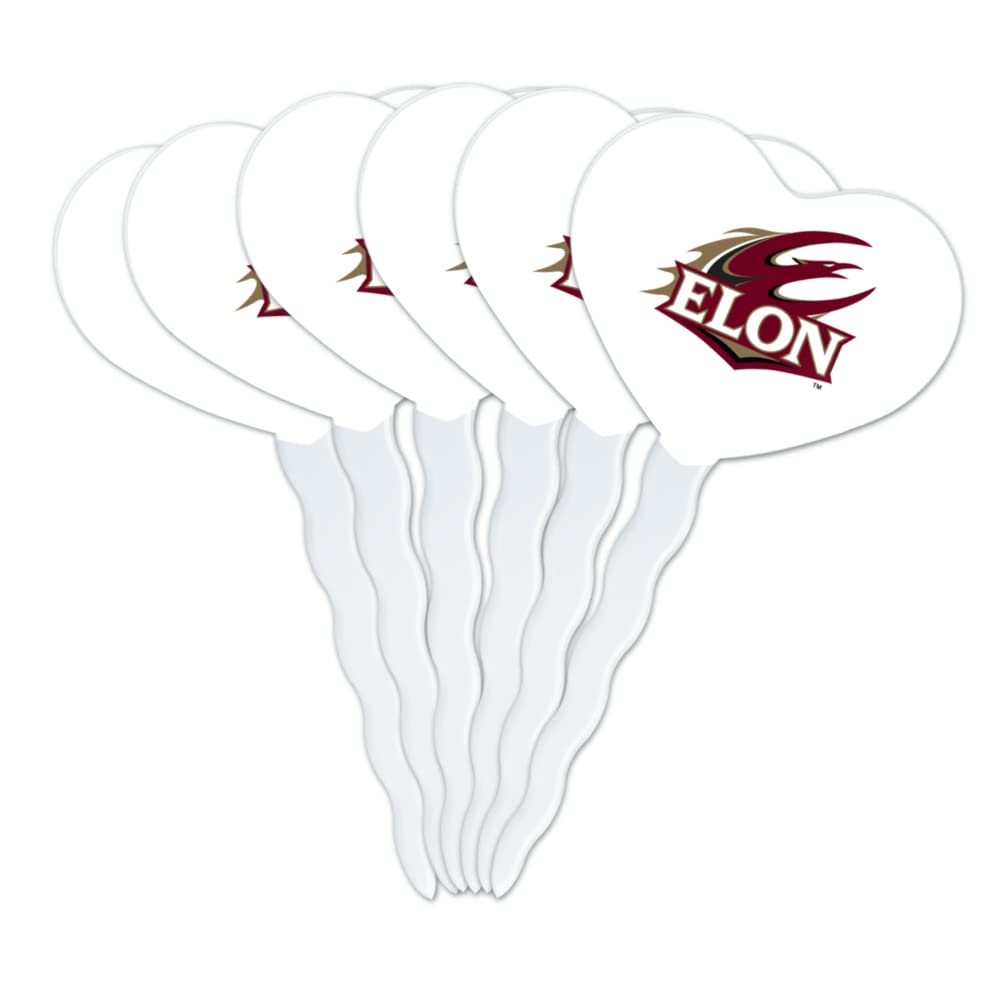 GRAPHICS & MORE Cupcake Picks Set of 6, Heart Love Design, Acrylic, Elon University Color, Model CUPT.HRT.ACR.6PK.CLCELO500B