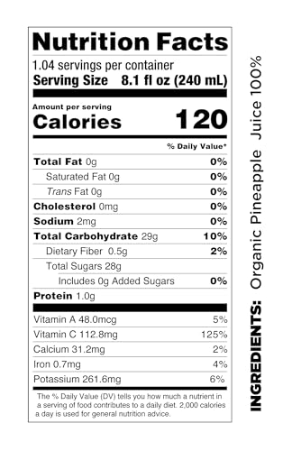 Pomona Organic Juices Pure Pineapple Juice  8.4 Ounce Bottle (Pack of 12)  Cold Pressed Organic Juice  Non-GMO  No Sugar Added  Not from Concentrate  Gluten Free  Kosher Certified  Preservative Free