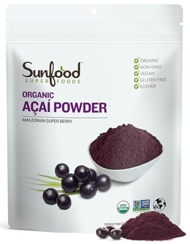 Sunfood Superfoods Organic Acai Powder - Acai Powder Organic, Acai Powder for Smoothie Bowles, Dried Acai Berry Mix with Antioxi