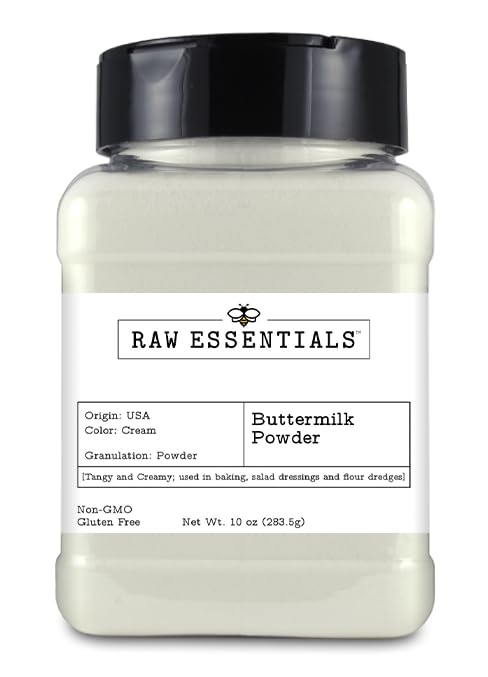 Raw Essentials Buttermilk Powder - Tangy and Creamy Flavor - Used in Baking, Salad Dressings, and Flour Dredges - Non-GMO and Gl