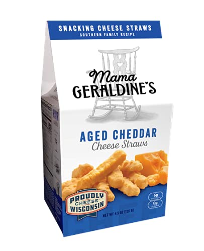 Mama Geraldines Aged Cheddar Cheese Straws - 4.5 oz, 12 Pack - Gourmet Baked Snack, Bite-Sized Appetizer