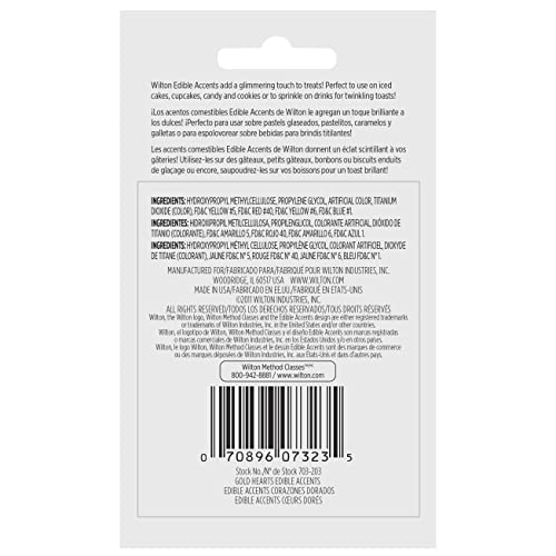 Wilton Gold Heart Edible Accents, 0.06 Oz. - Cake Decorating Supplies, 1.7 G
