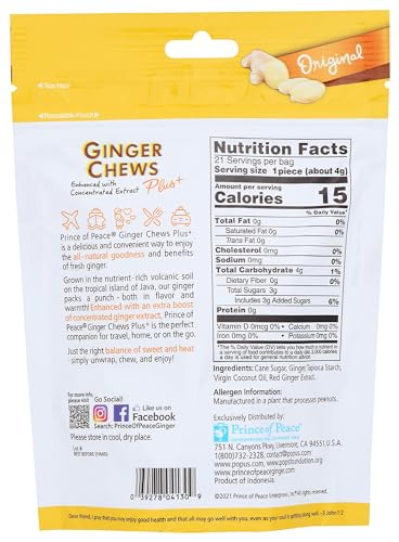 Prince Of Peace Original Flavor Ginger Chew Plus+, Gluten Free, 3 Ounces (Pack of 6)
