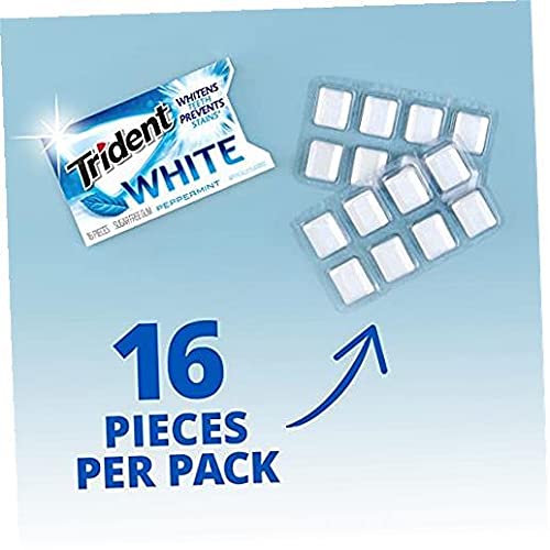 Trident White Sugar Free Gum Variety Pack, Peppermint & Spearmint Flavors, 12 Packs Of 16 Pieces (192 Total Pieces)