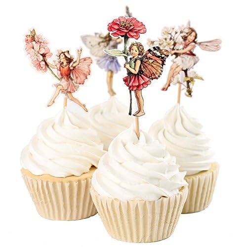 Fumeepro Set Of 24 Pieces Fairy Flower Theme Party Decoration Cupcake Topper Kids Birthday Party